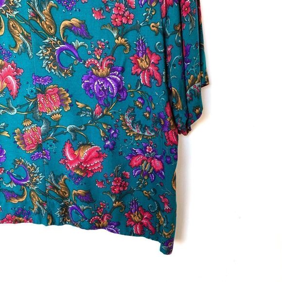 Vintage Alfred Dunner Teal Floral Damask Print Short Sleeve Shirt - Picture 9 of 9